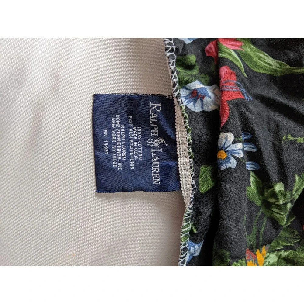 Vintage Ralph Lauren Isadora Cossette Black Floral Queen Fitted Sheet USA Made